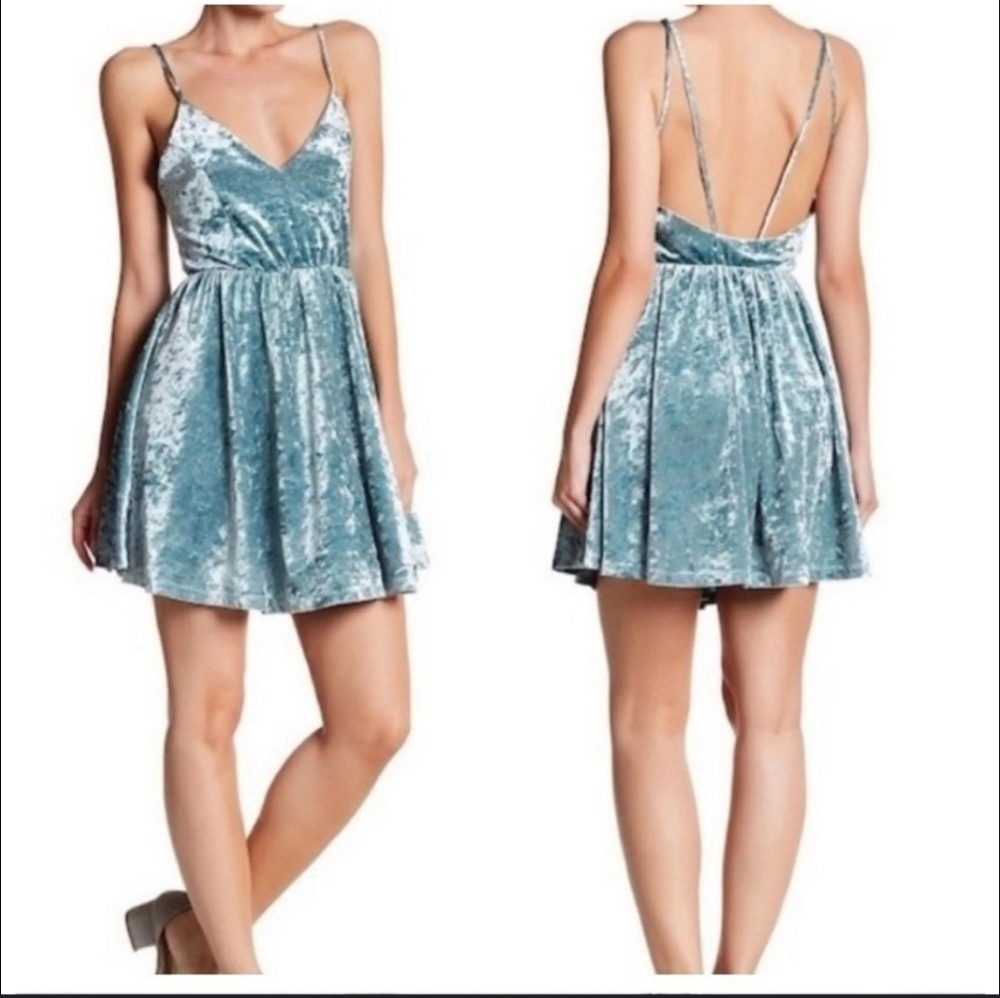 NWT Romeo & Juliet Couture Aqua Crushed Velvet Mini Babydoll Dress (L) #0306